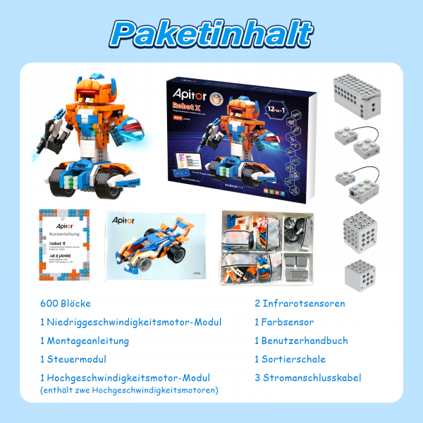 Apitor Robot X - Kit de robot d'apprentissage avancé 12 en 1