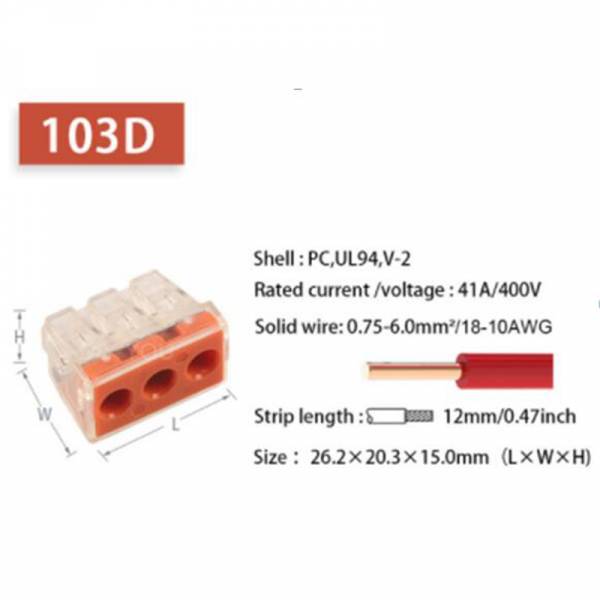 10 pcs. Borne de connexion 41A/400V, 18-10AWG (0,75-6mm²) - PCT-103D/104D