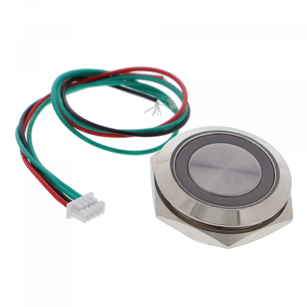 Metalltaster (LED beleuchtet weiß) 22mm – 12–24 V, wasserdicht, mit Anschlusskabel