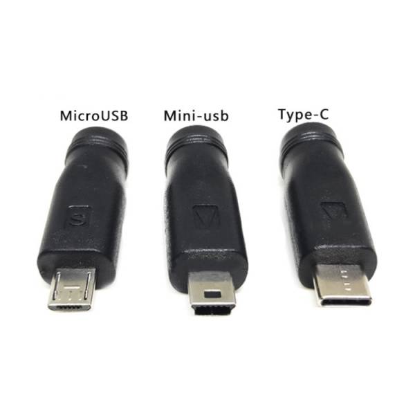 Spannungsadapter DC 5.5x2.1mm Female auf Mini-USB / Micro-USB / USB-C Male
