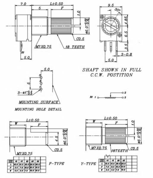 Potentiometer RK097 - B5K 5K Ohm