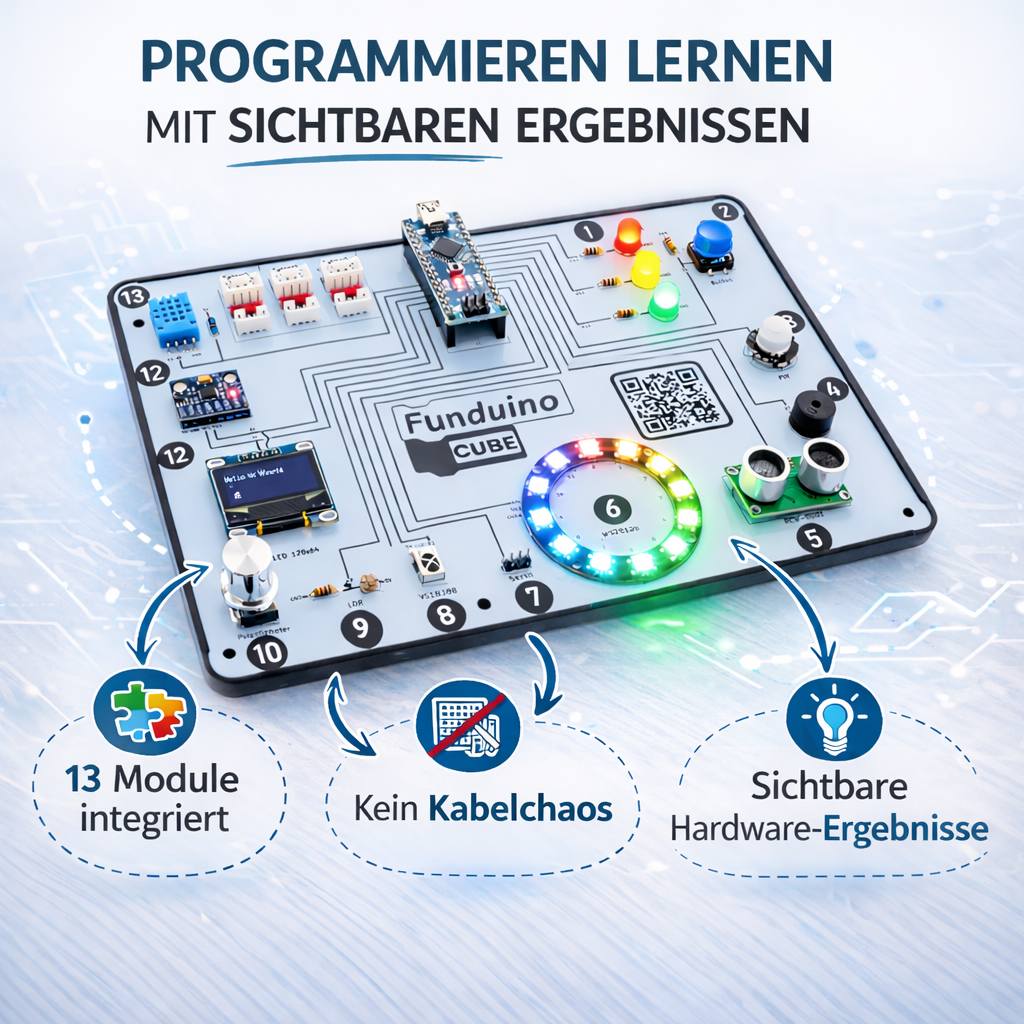 Funduino Cube auf weißem Hintergrund