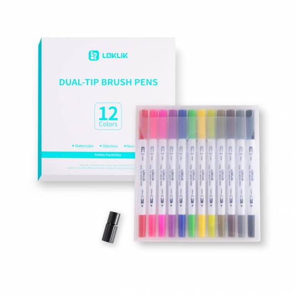 LOKLiK Dual Tip Brush Pens - 12 couleurs