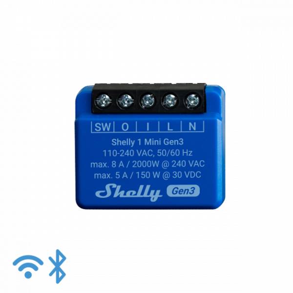 Shelly - Inbouw - "1 Mini Gen. 3" - Relais - max 8A - 1 kanaal - WLAN - BT