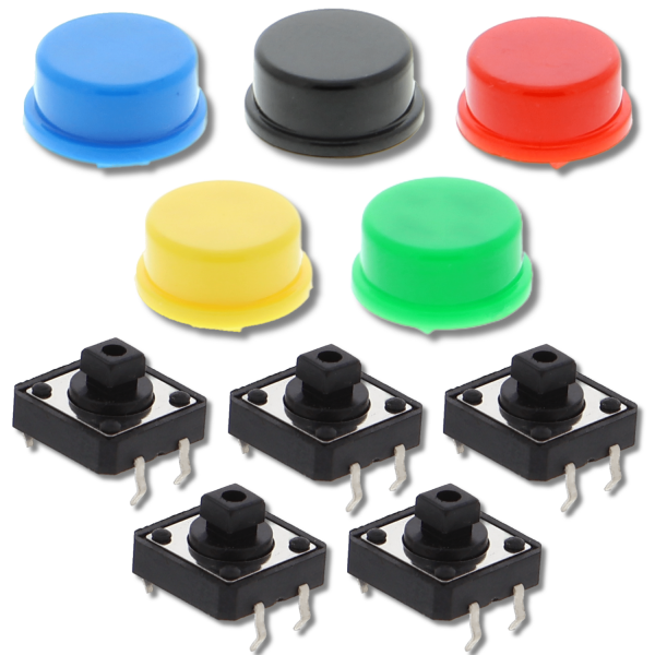 5* Push Button Large, 5* Cap for Push Button - Black, Blue, Red, Green, Yellow