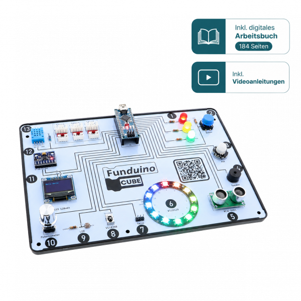 Funduino Cube – Arduino kompatibles Lernsystem & Entwicklerboard + inkl. digitales Arbeitsbuch