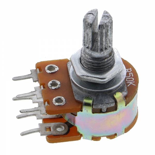 Rotary potentiometer, 50K Ohm, 15mm shaft, double row