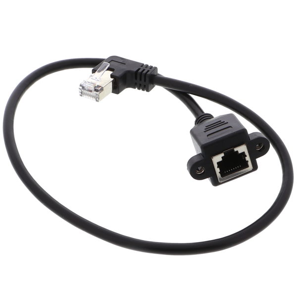 Câble RJ45 Ethernet - m/f, connecteur à vis, 8 broches, à angle droit