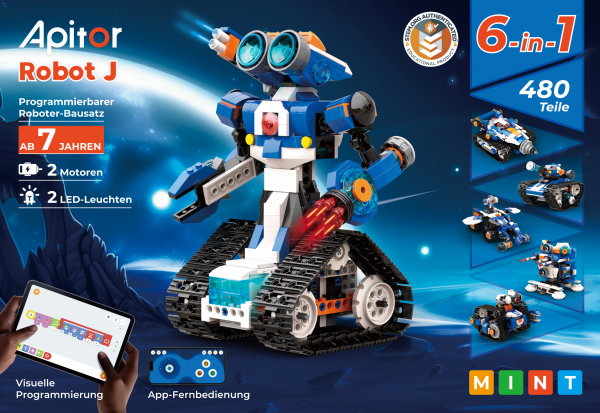 Apitor Robot "J" 6-in-1-Coding-Space-Roboter-Kit für Einsteiger Apitor Robot "J" 6-in-1-Coding-Space-Roboter-Kit für Einsteiger