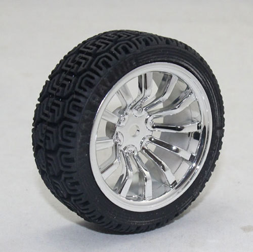 Chassis wheel / rim with tire / chrome shiny 65mm
