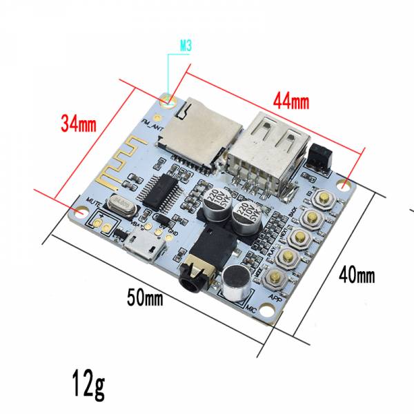 Audio receiver module 5V, with 4 modes - Bluetooth V2.1, FT-/microSD card, Micro-USB, FM
