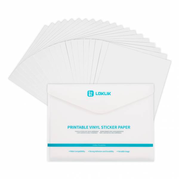 LOKLiK Papier autocollant vinyle imprimable, mat, A4, paquet de 20