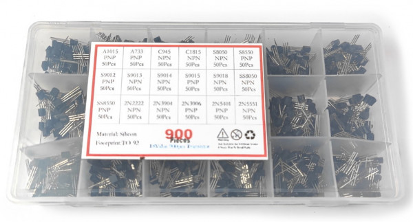 Set de transistors avec divers transistors, NPN, PNP, 900 pièces