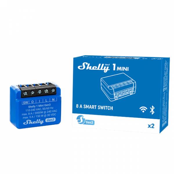 Shelly - Encastré - "1 Mini Gen. 3" - Relais - max 8A - 1 canal - WLAN - BT