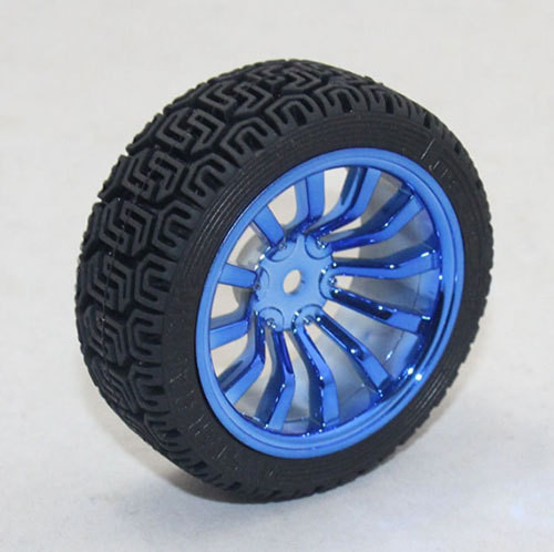 Chassis Rad /Felge mit Reifen / Chrom-Blau 65mm