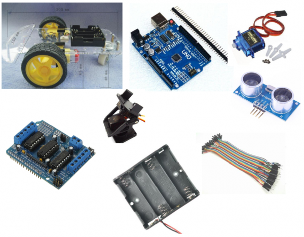 Chassis / Fahrzeug / Roboter Komplettset für Arduino mit UNO Microcontroller - Motorshield etc.