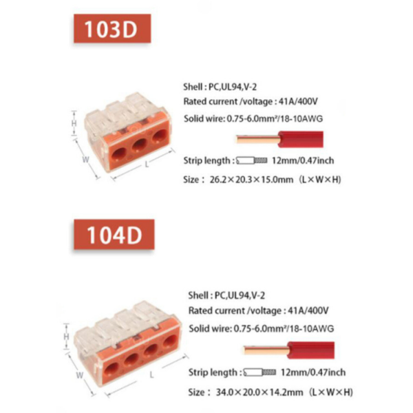 10 pcs. Connection terminal 41A/400V, 18-10AWG (0.75-6mm²) - PCT-103D/104D