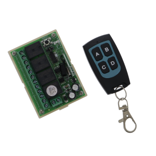 Draadloze afstandsbediening + ontvangermodule, incl. 4-kanaals relais - 12V, 433 MHz 200m