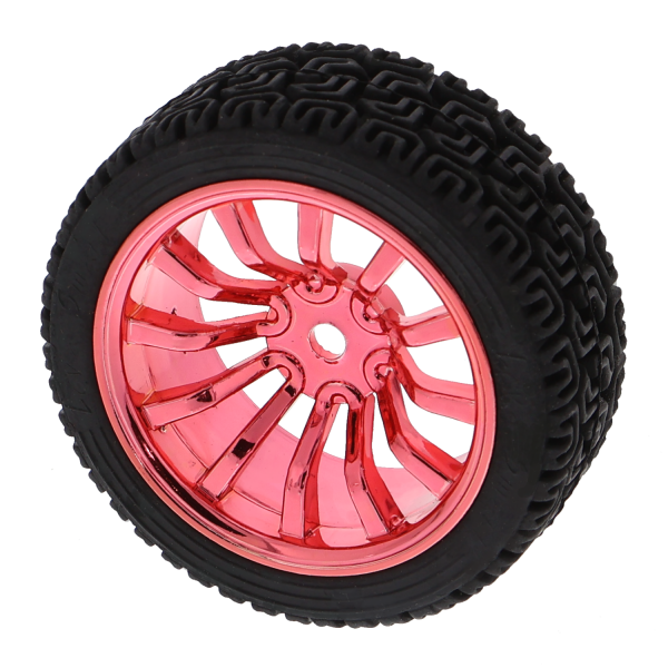 Chassis Rad /Felge mit Reifen / Chrom-Rot 65mm