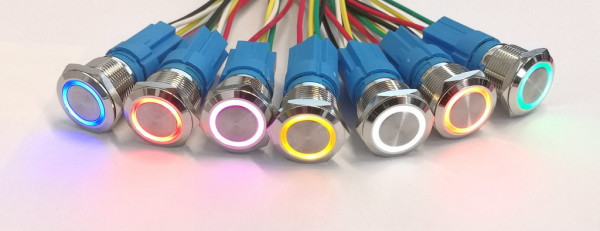 Schalter, Rund, 3V LED - beleuchtet - Farbe: Weiß - Vandalismusgeschützt