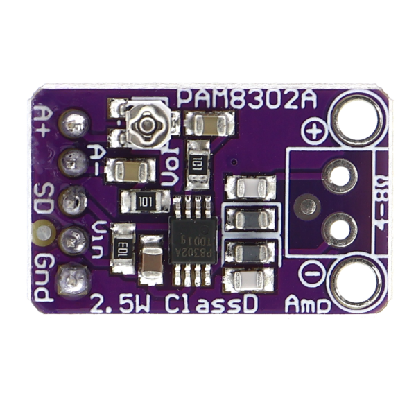 Audioversterker PAM8302A, miniatuur, 2,5V - 5V, 1-kanaals (mono), klasse-D