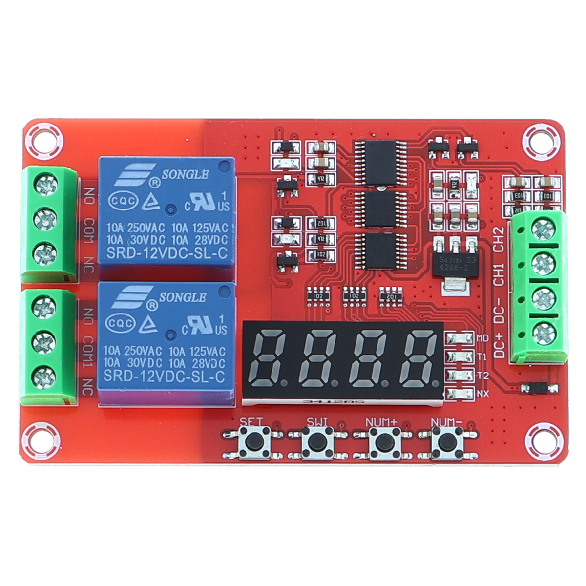 TONIXY Relais Minuterie Programmable DC 12V 10A – Double Affichage LED – Cycle Horaire 1s à 999h – Idéal Pompe, Éclairage, Automatisation