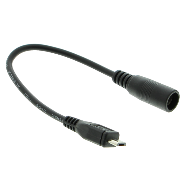Micro USB cable - with 5.5*2.1mm DC plug, 170mm cable length, black