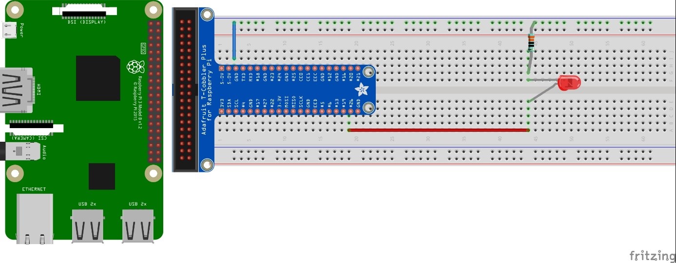 Schema di cablaggio per iniziare con il LED lampeggiante di Raspberry Pi