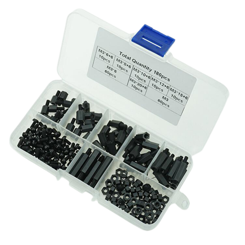 Set with M3 spacers, screws, nuts - 180 pieces, nylon