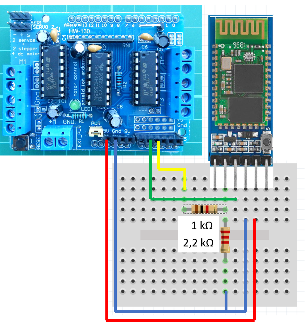 Schema del circuito HC-05 con L293D