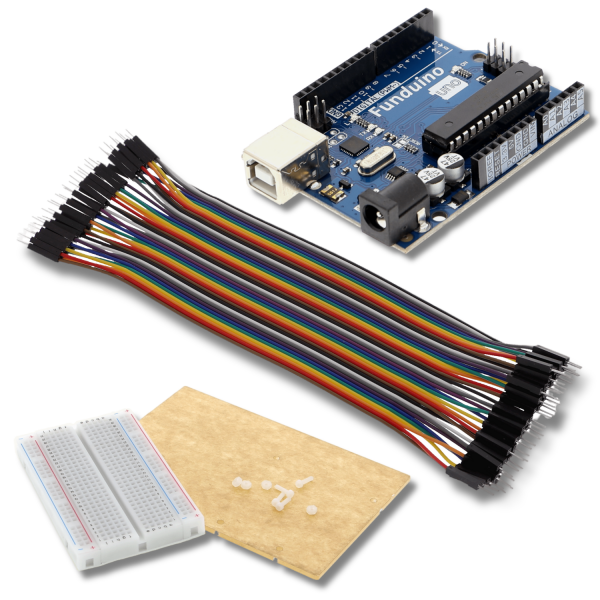 Funduino UNO R3, mounting plate with breadboard and 40 pcs. M/M cable