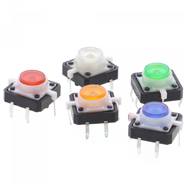 10 Stk. LED-Kurzhubtaster 12V, 12x12 mm - diverse Farben