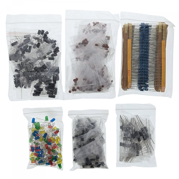Component set 1390 pieces - diodes, resistors, transistors & capacitors