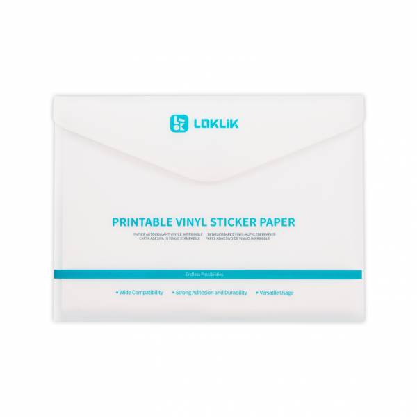 LOKLiK Papier autocollant vinyle imprimable, mat, A4, paquet de 20