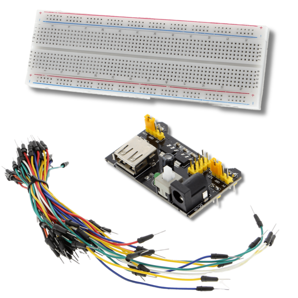 830P breadboard, 65 M/M cable and MB102 power supply module