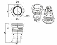 Vorschau: Drucktaster, Chrom - 3V/5V, LED beleuchtet Vorschau: Drucktaster, Chrom - 3V/5V, LED beleuchtet