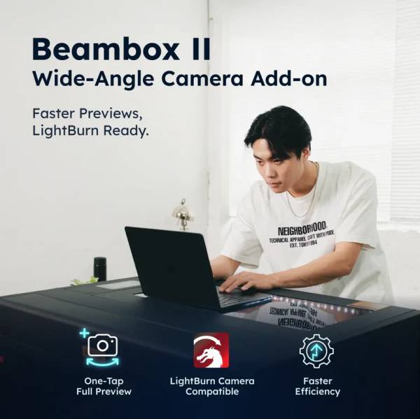 Wide-angle camera for Beambox II (LightBurn compatible)