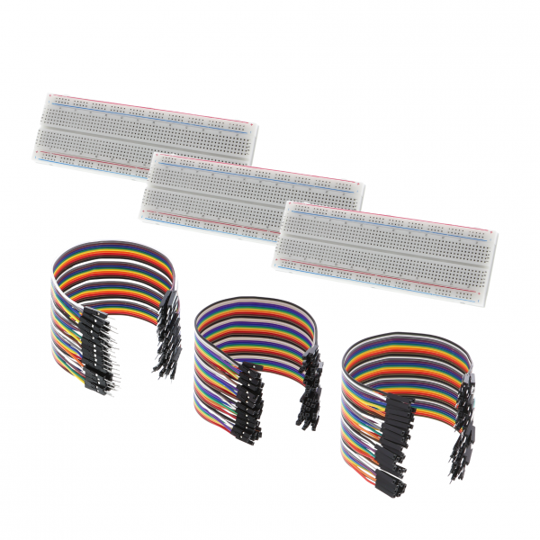 3* 830P breadboard, 40 st. M/M kabel, 40 st. M/F-kabel, 40 stuks F/F-kabels