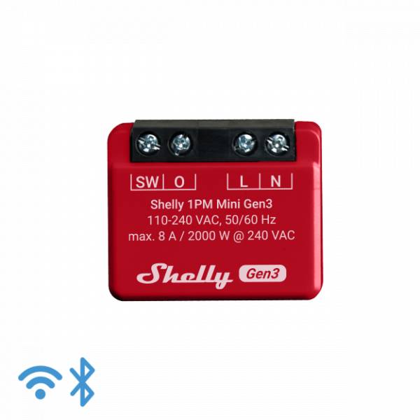 Shelly · Unterputz · "1PM Mini Gen. 3" · Relais · max 8A · 1 Kanal · Messfunktion · WLAN · BT