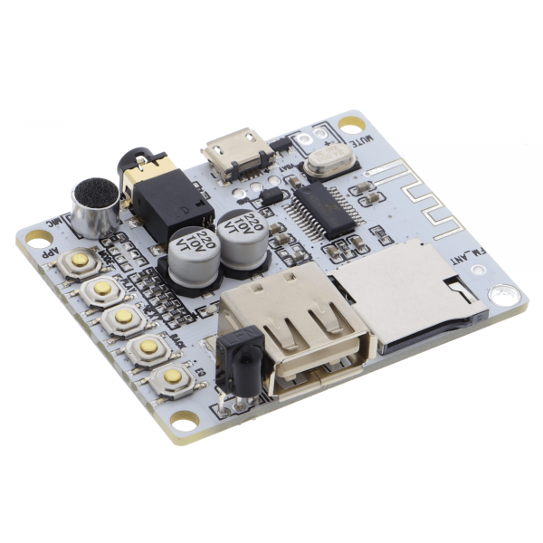 Audio receiver module 5V, with 4 modes - Bluetooth V2.1, FT-/microSD card, Micro-USB, FM