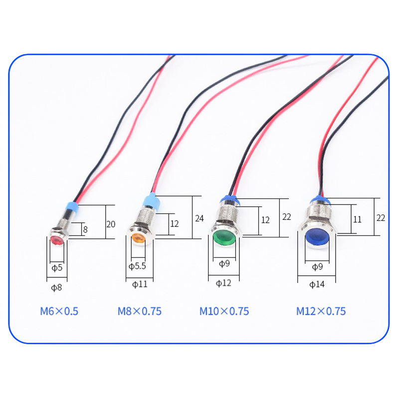 Farbige 6MM IP67 Wasserdichte Signal-LED-Kontrollleuchte 3V/6V/12V/24V/220V Metall-Anzeigeleuchte mit Kabel für Auto Boot Effektgerät