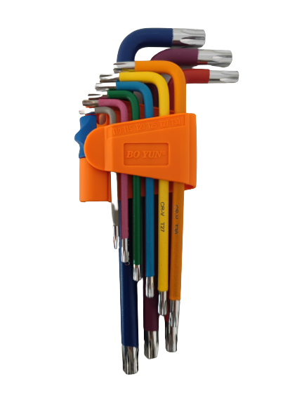 Jeu de clés type "Torx" - 9 pièces, T10-T50, couleur